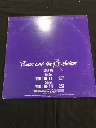 Prince I Would Die 4 U Rare Us Promo Only 12 " In Stunning Purple Custom Sleeve