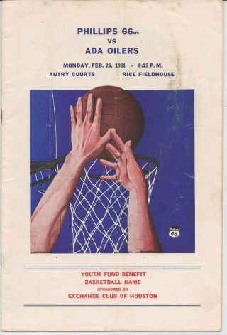 Rare 1950 - 51 Phillips 66ers Vs Ada Oilers (aau) Basketball Program Bob Kurland