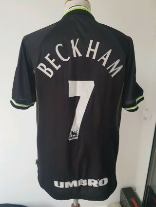 Rare Manchester United 7 Beckham 1998 - 1999 Umbro Sharp Football Shirt Size Y