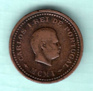 Portuguese India 1901 Lisboa Extremely Rare Copper 1/12 Tanga Carlos I A40
