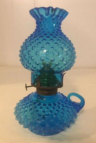 Rare Fenton 1965 - 68 Blue Hobnail Courting Lamp