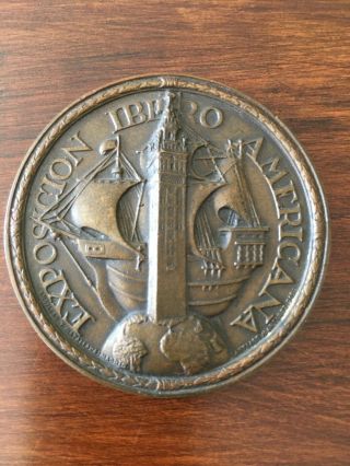 And Rare Antique Bronze Medal Of 1930 Exposicion Ibero Americana