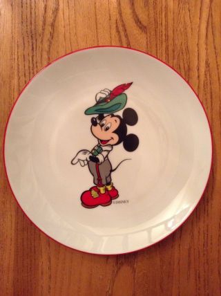 Disney Mickey Mouse Wearing German Lederhosen Collectible Porcelain Plate Rare