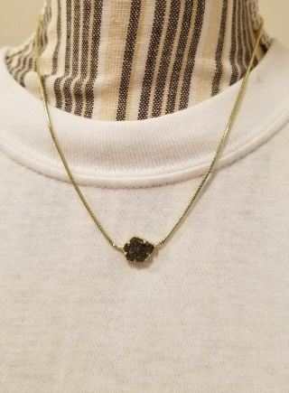 Kendra Scott Helga Gold Chain Pendant Necklace In Black Drusy Rare Retired