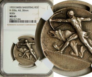 Ngc Ms - 65 Switzerland Bern Shooting Festival Silver Medal 1933 (r - 330a) Rare