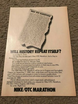 Vintage 1980 Nike Running Poster Print Ad Otc Marathon Race Eugene Oregon Rare