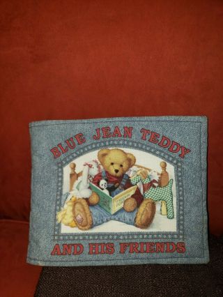 Vintage Blue Jean Teddy Fabric Book Rare Euc Teddy Bear Nursery Washable
