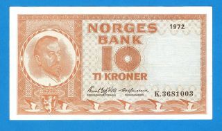 Norway Norges 10 Kroner 1972 Rare Series K3681003