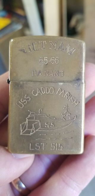 Rare Vintage Vietnam Era Zippo Lighter 1965 - 66 Da Nang - Uss Cado Parish Lst 515