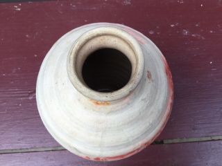 Vintage Vase Nemadji USA Pottery Clay ribbed 8 1/2” Tall Orange Rose Swirl Rare 4