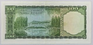 Rare Central Bank of Turkey Republic 100 Lira Bank Note 1930 1966 - 69 ND D 61 2