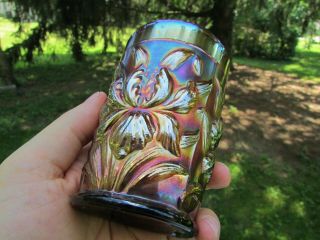 Dugan Heavy Iris Antique Carnival Art Glass Tumbler Rare Horehound Gorgeous
