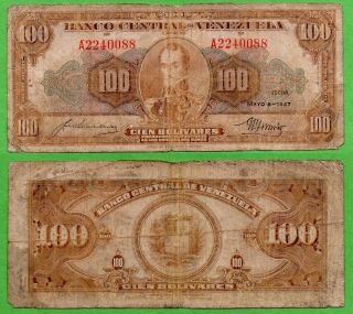 Venezuela Banknote 100 Bolivares 1947,  P - 34d Rare Date Scarse.