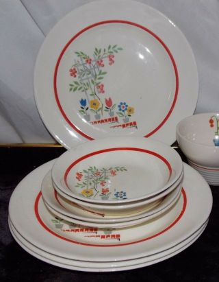 8 Rare Steubenville Cottage Garden Trellis Plates Bowls Saucers 1063