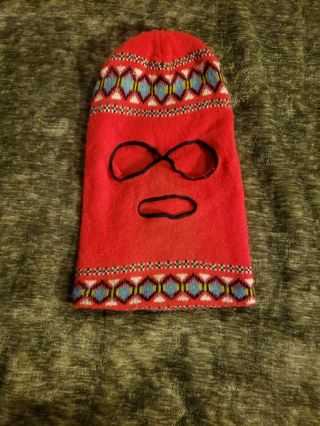 Vintage 3 Hole Knit Winter Ski Robber Mask 1970s Multi Color Retro Design Rare
