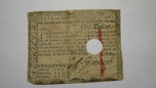 $1 1780 Massachusetts Bay Ma Colonial Currency Note Bill May 5th Rare Issue