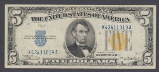 1934 A $5 Yellow Seal Silver Certificate North Africa Rare Note Xf