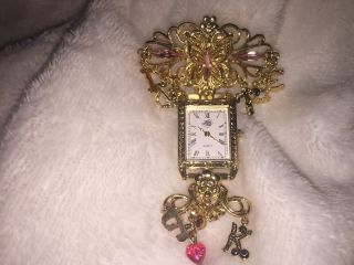 Rare Ladies Kirk Folly In The Pink Watch Pin Brooch/butterfly Pink Crystals