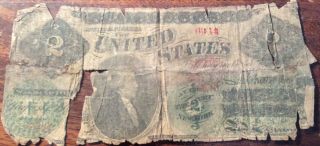 1862 $2 Large Size Note Very Rare Circ First 2 Dollar Bill