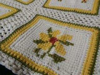 Vintage Yellow And White Afghan,  Rare Piece/crossstitch.  No Stains/no.