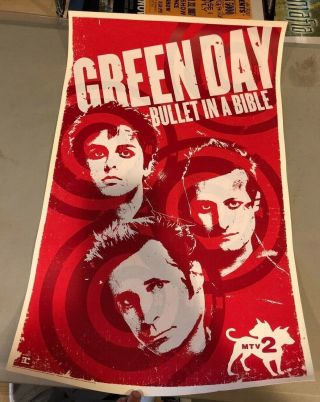 Promo Poster Green Day Bullet In A Bible Mtv2 Rare 2005 18x30 Cardstock