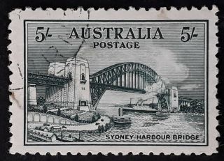 Rare 1932 - Australia 5/ - Blue Green Sydney Harbour Bridge Stamp Cto No Gum