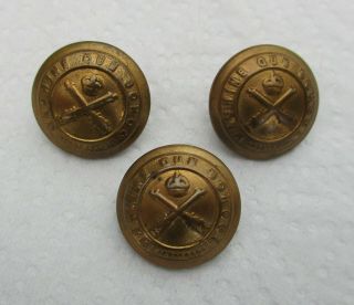3x Rare British Army: " Machine Gun School Brass Buttons " (medium Size,  19mm,  Ww1)