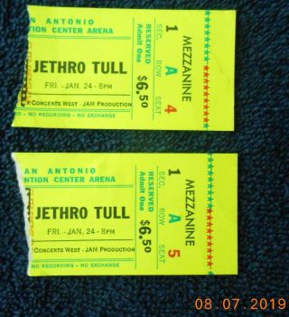 Jethro Tull Rare 1975 Concert Ticket Stubs San Antonio Texas