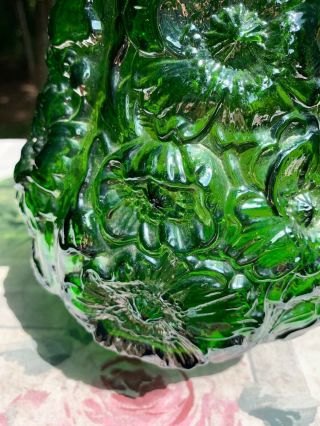 RARE Fenton? Iridescent Green Carnival Glass Ruffled Rim 12” Tall VASE 6