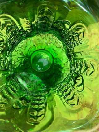RARE Fenton? Iridescent Green Carnival Glass Ruffled Rim 12” Tall VASE 8