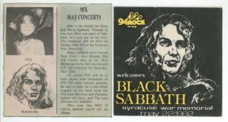Rare Black Sabbath 5/22/82 Syracuse Ny 94rock Commemorative Backstage Pass
