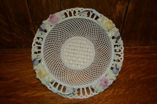 Belleek Oval Porcelain Woven Basket With Flowers Rare
