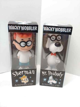 Rare 2002 Mr Peabody And Sherman Funko Wacky Wobblers In Boxes