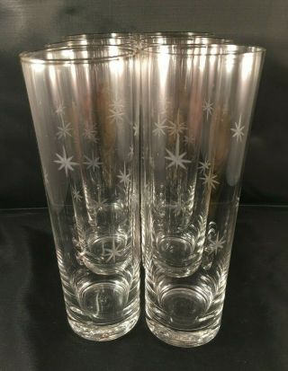Set Of 6 Mid Century Modern Atomic Starburst Etched Collins Glasses Bar Rare