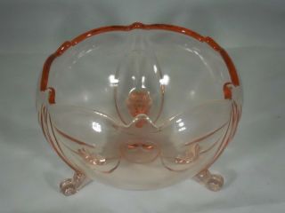 Vintage Pink Depression Glass - Art Deco Three Footed Bowl - - Rare