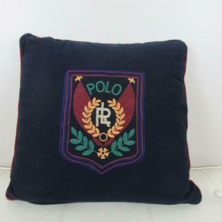 Rare Polo Ralph Lauren Navy Blue Wool Throw Pillow Embroidered Crest Zipper L@@k