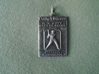 Vtg Rare Daily Mirror 1953 Sterling Silver Pendant Softball Champ Dieges & Clust