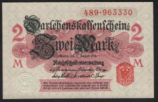 1914 2 Mark Wwi German Rare Old Vintage Paper Money Banknote Currency P 53 Unc