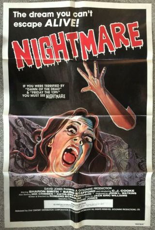 " Nightmare " Rare 27x40 Movie Poster 1981 Unrated Release