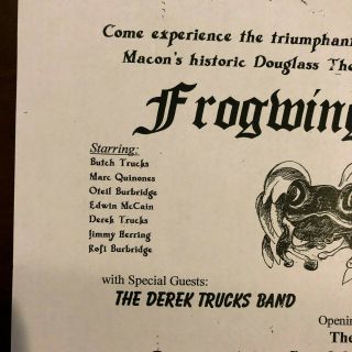 Allman Brothers Butch Trucks Frogwings Concert Flyer Rare Comes Framed