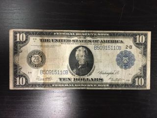 Rare 1914 $10 Ten Dollar Federal Reserve Note Large Paper Bill Usa United States