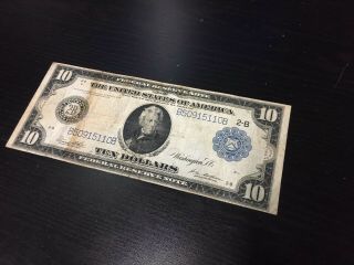 RARE 1914 $10 Ten Dollar Federal Reserve Note Large Paper Bill USA United states 3