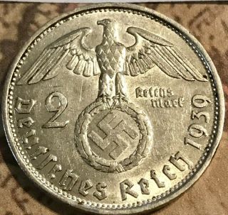 The Rare 1939 - B Silver Eagle Large Germany Ww2 Coin German Antique Third Reich