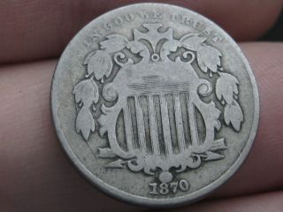 1870 Shield Nickel 5 Cent Piece - Vg/fine Details,  Rare Die Cracks