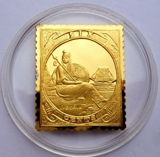 Liberia 6 Cents Stamp 1860 Liberty 24 Kt Gold Plated On Silver - Proof Rare