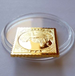 Liberia 6 Cents Stamp 1860 Liberty 24 Kt Gold Plated on Silver - Proof Rare 3