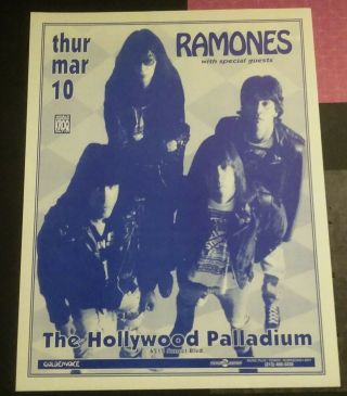 The Ramones 1994 Hollywood Palladium Concert Ad/flyer/poster Rare Punk Rock/90s