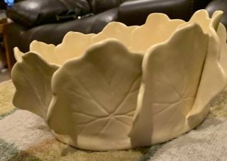 Vintage Pat Young Signed Rare Yellow Ceramic Geranium Leaf Pottery Bowl 7”