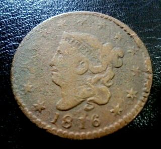 Rare Semi Key Date 1816 Large Cent Coronet Head 1c Penny Error Coin 90° Rotation