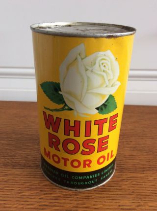 White Rose Motor Oil Can 1qt Rare Collectible Vintage.